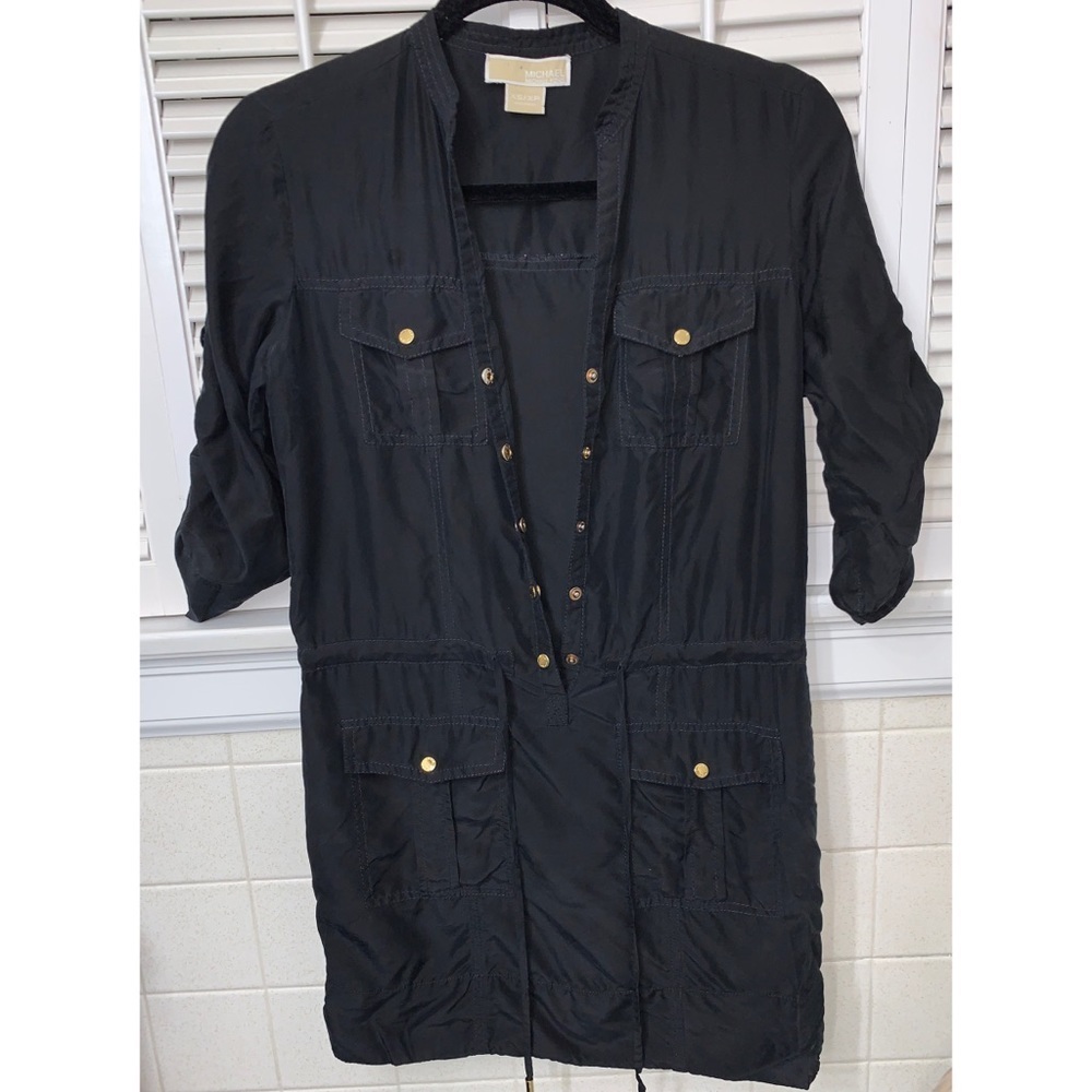 Michael Kors 100% Silk Black Safari Dress military Zara revolve Miss Lola Chicos